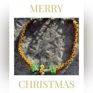 Hand Crafted Gold and Green Beaded Necklace